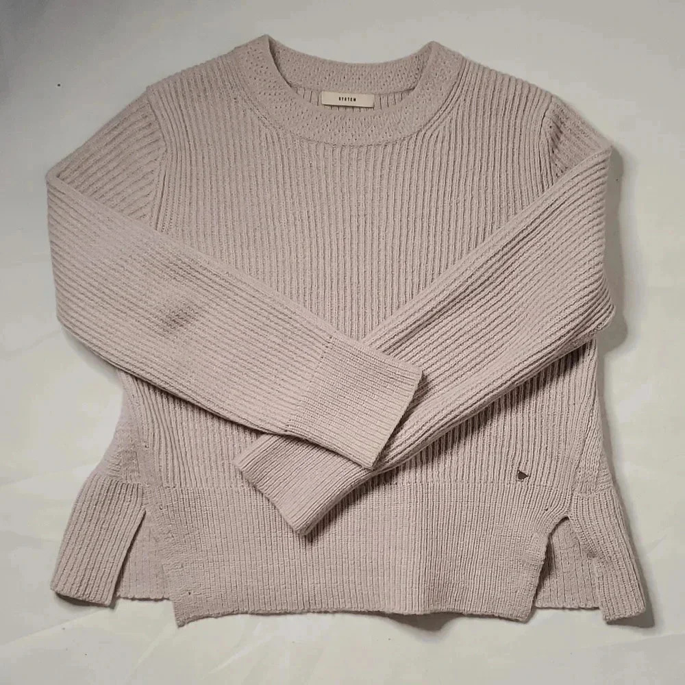 SYSTEM Pullover 50% wool Cropped Pastel Sweater Sz Small Oversized